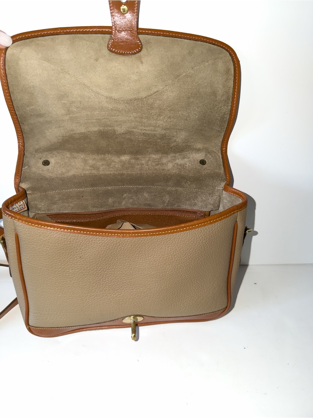 Vintage Dooney & Bourke Carrier Bag Khaki w/Brittish Tan Trim, Large - Picture 9 of 15